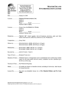 Master Use Rights Master Use & Synch License Agreement Template – NARIP